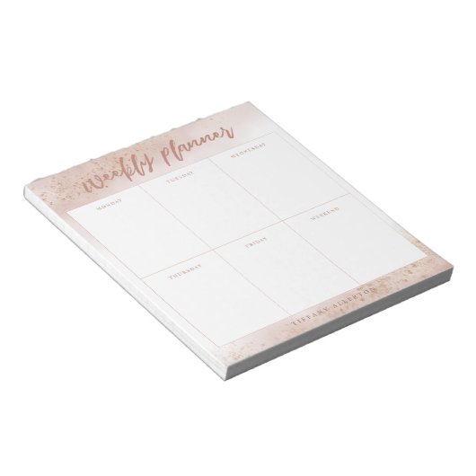 Moderner Pink Gold Watercolor Wochenplaner Notizblock (angewinkelt)