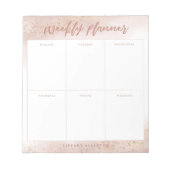 Moderner Pink Gold Watercolor Wochenplaner Notizblock (Vorderseite)