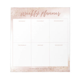 Moderner Pink Gold Watercolor Wochenplaner Notizblock