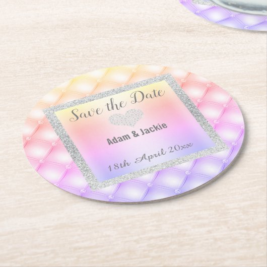 MODERNER PINK PASTEL DIAMOND SAVE THE DATE UNTERSE RUNDER PAPPUNTERSETZER (Angewinkelt)