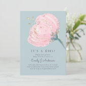 Moderner Pink Rose Glitzer mit Girl Baby Dusche (Stehend Vorderseite)