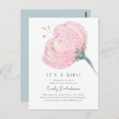 Moderner Pink Rose Glitzer mit Girl Baby Dusche Postkarte (Vorne/Hinten)