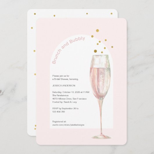 Moderner pink-schicker Pop, das blubbly Champagner Einladung (Vorne/Hinten)