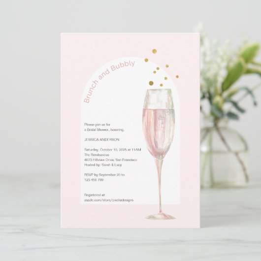 Moderner pink-schicker Pop, das blubbly Champagner Einladung (Stehend Vorderseite)