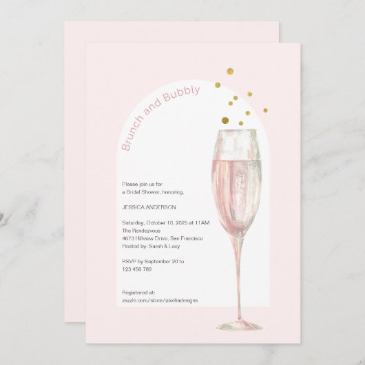 Moderner pink-schicker Pop, das blubbly Champagner Einladung (Vorne/Hinten)