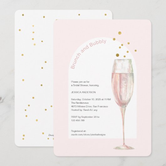 Moderner pink-schicker Pop, das blubbly Champagner Einladung (Vorne/Hinten)