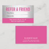 Moderner Pink & Silver Beauty Salon & Wellness-Cen Empfehlungskarte (Vorne/Hinten)