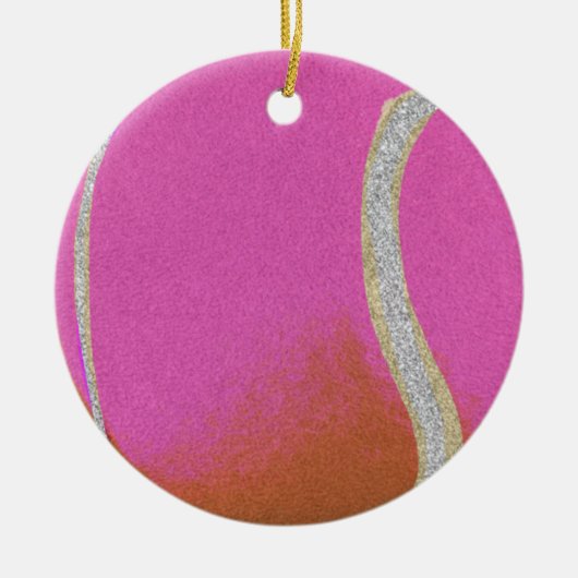 Moderner Pink Tennisball mit Imitat Glitzer Line Keramik Ornament (Vorne)
