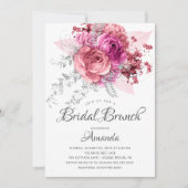 Moderner Pink und Silver Floral Bridal Brunch Einladung (Vorderseite)