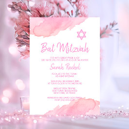 Moderner PINK Watercolor Star von David BAT MITZVA Einladung