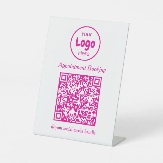 Moderner Pink-weißer QR-Code zur Terminbuchung Sockelschild (Vorderseite)
