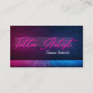 Moderner Pinker Neon- & Rauch-Tätowierer Geschäft Visitenkarte