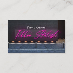 Moderner Pinker Neon- & Rauch-Tätowierer Künstler Visitenkarte