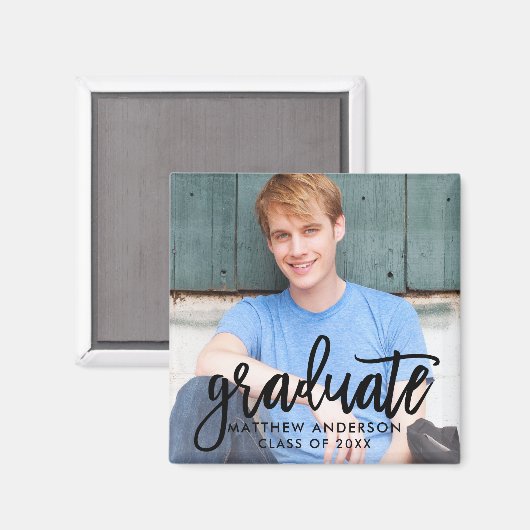 Moderner Pinsel Script Abschluss Ankündigung Squar Magnet (Vorderseite/Rückseite)