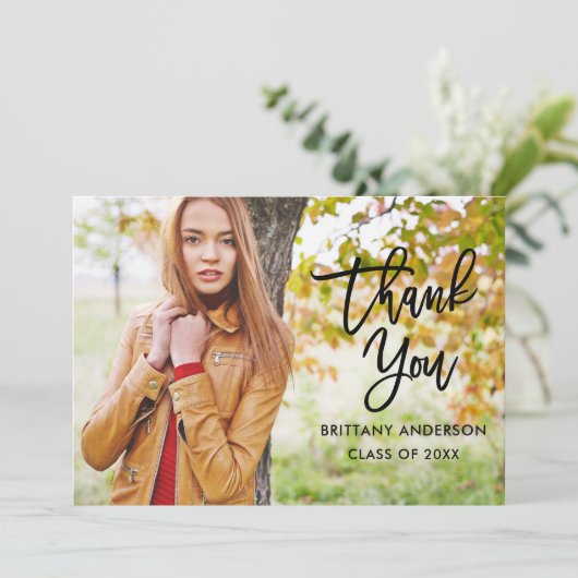 Moderner Pinselskript-Abschluss Danke, Blk Card Ankündigung (Stehend Vorderseite)