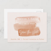 Moderner Pinselstrich Save the Date Minimalistisch Ankündigungspostkarte (Vorne/Hinten)