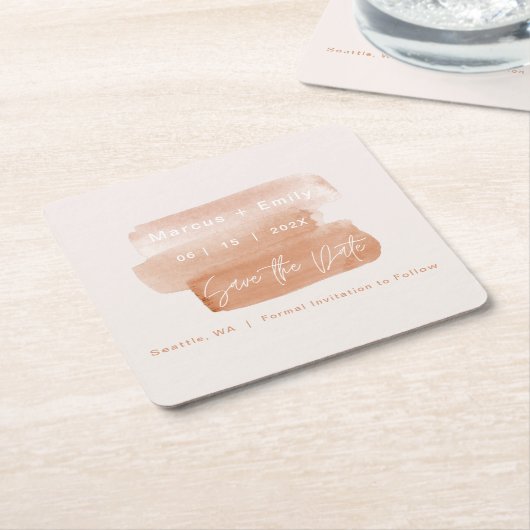 Moderner Pinselstrich Save the Date Minimalistisch Rechteckiger Pappuntersetzer (angewinkelt)