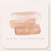 Moderner Pinselstrich Save the Date Minimalistisch Rechteckiger Pappuntersetzer (Vorderseite)