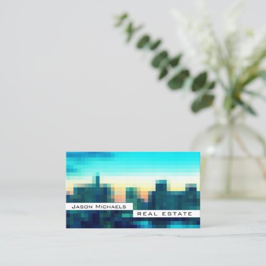 Moderner Pixelstadt-Bildblick Visitenkarte (Stehend Vorderseite)