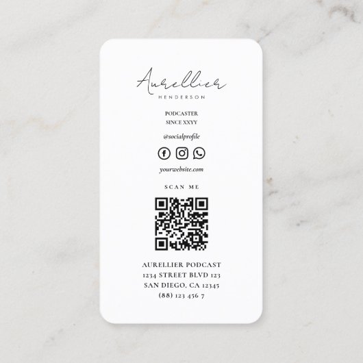 Moderner Podcaster Voice Actor Beruflich White Visitenkarte (Rückseite)