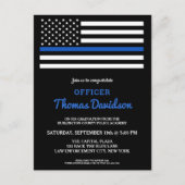 Moderner Polizeibeamter Abschluss Thin Blue Line i Einladungspostkarte (Vorderseite)