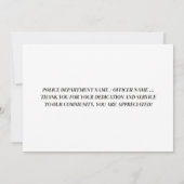 Moderner Polizeibeamter Personalisiert dünne blaue Dankeskarte (Rückseite)