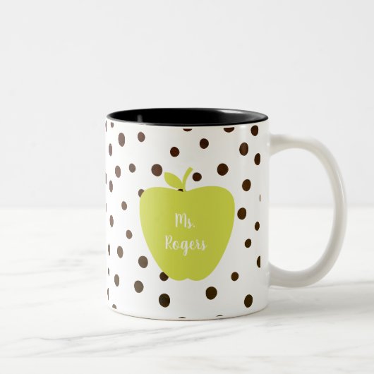 Moderner Polka Dot Neon Apple Lehrer Zweifarbige Tasse (Rechts)