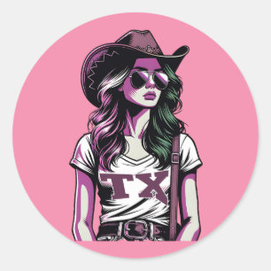 Moderner Pop Art Cool Texas Cowgirl Western Runder Aufkleber