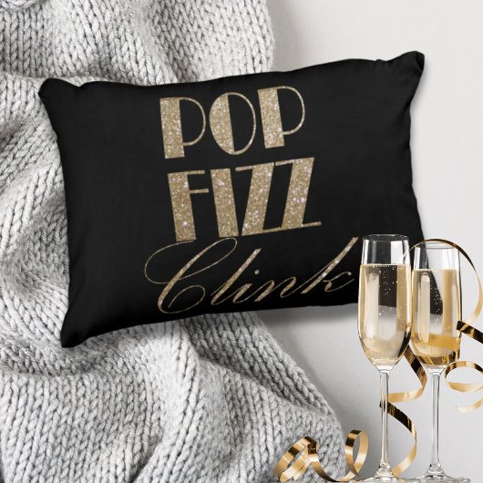 Moderner Pop aus Gold und Schwarz-Party Fizz Clink Dekokissen