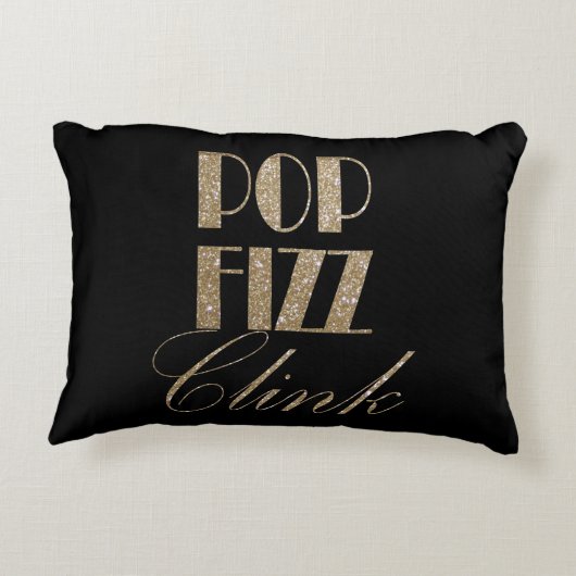 Moderner Pop aus Gold und Schwarz-Party Fizz Clink Dekokissen (Rückseite)