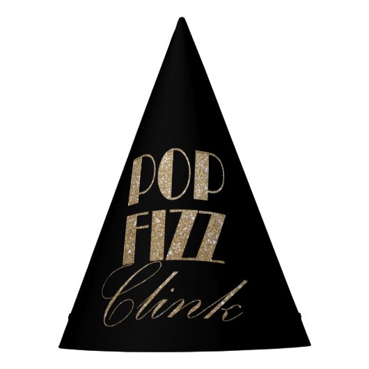Moderner Pop aus Gold und Schwarz-Party Fizz Clink Partyhütchen (Vorderseite)