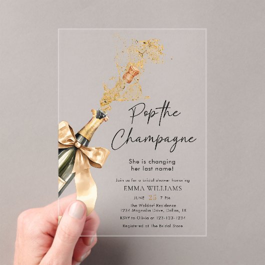 Moderner Pop Das Champagner-Brautparty Acryleinladungen (Insitu (Handheld))