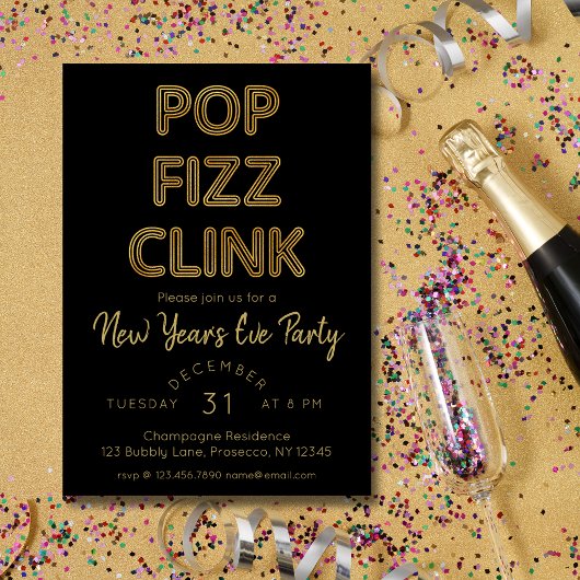 Moderner Pop Fizz Clink Neujahrsfest Party Einladung