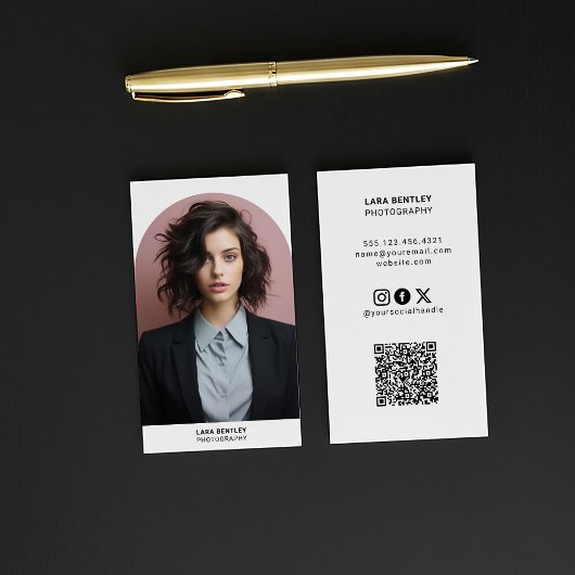 Moderner Porträtfoto-QR-Code-Stylist Visitenkarte