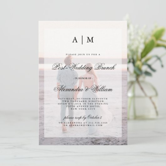 Moderner Posten-HochzeitBrunch | überlagert mit Einladung (Stehend Vorderseite)