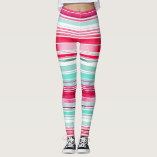 Moderner, preppy-Cyan Magenta Wasserfarbe Streifen Leggings