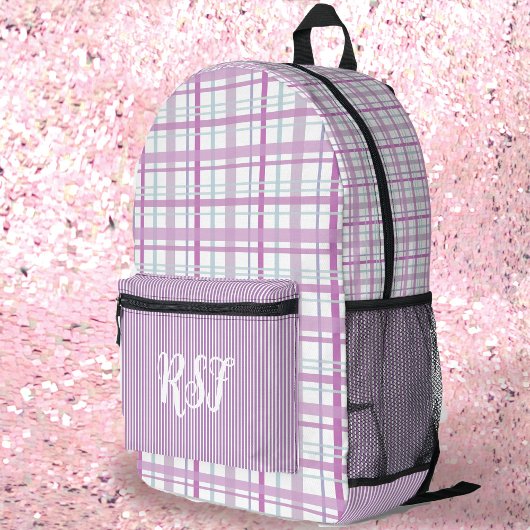 Moderner Preppy-Lavendel Kariert und Stripe Girly Bedruckter Rucksack