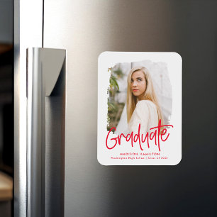 Moderner Preppy Red Script Foto Abschluss Magnet