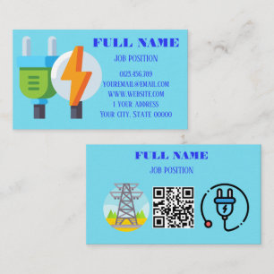Moderner professioneller Elektriker QR-Code Hellbl Visitenkarte