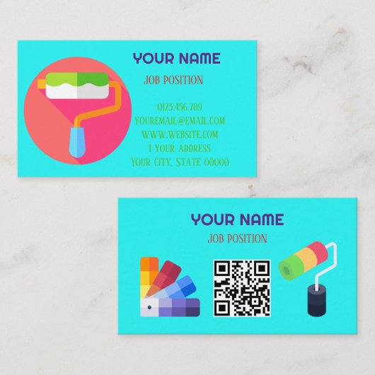 Moderner professioneller Maler QR-Code Cyan Visitenkarte (Vorne/Hinten)