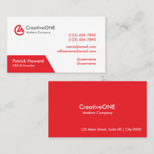 Moderner professioneller Rot-Weiß-CreativeONE-Bold Visitenkarte