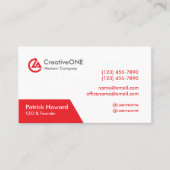 Moderner professioneller Rot-Weiß-CreativeONE-Bold Visitenkarte (Vorderseite)