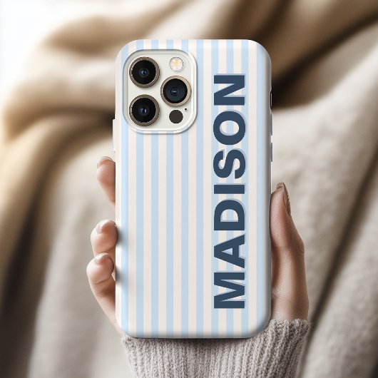 Moderner, pulverbliener, gestreifter Name eines pe iPhone Hülle