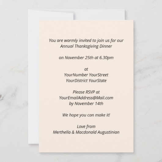 Moderner Pumpkin-Erntedank Einladung (Rückseite)