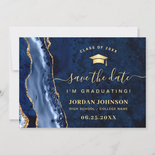 Moderner QR-Abschluss für Golden Navy Save The Date (Vorderseite)