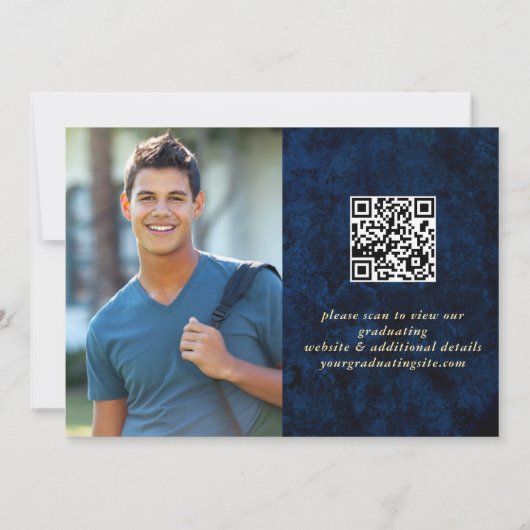 Moderner QR-Abschluss für Golden Navy Save The Date (Rückseite)