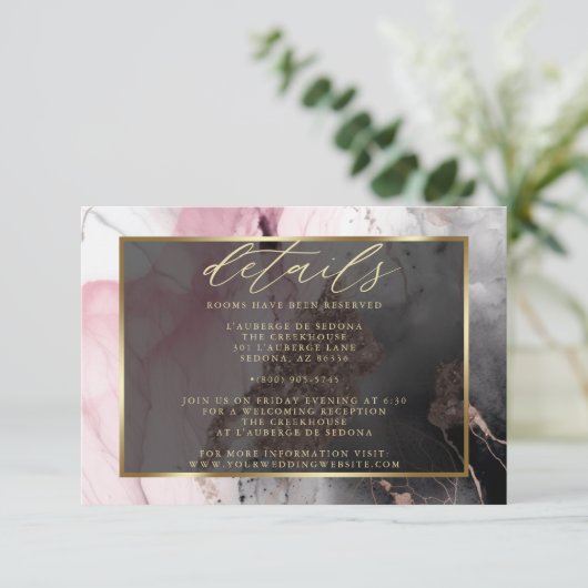 Moderner QR-Code Abstrakte Rose Kohle Gold Begleitkarte (Stehend Vorderseite)