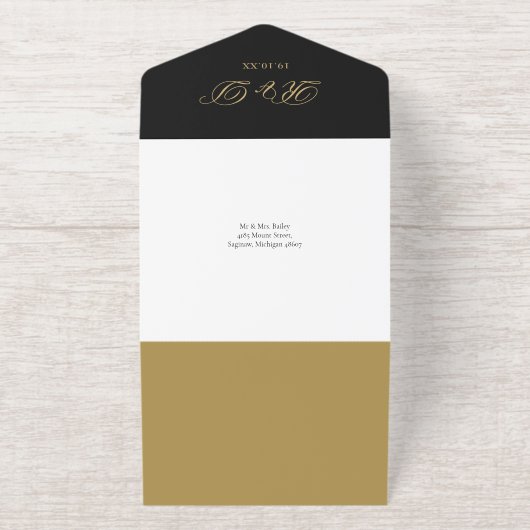 Moderner QR Code Art Deco Monogram Wedding Foil All-in-One-Einladung (Außenseite)