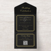Moderner QR Code Art Deco Monogram Wedding Foil All-in-One-Einladung (Innenseite)