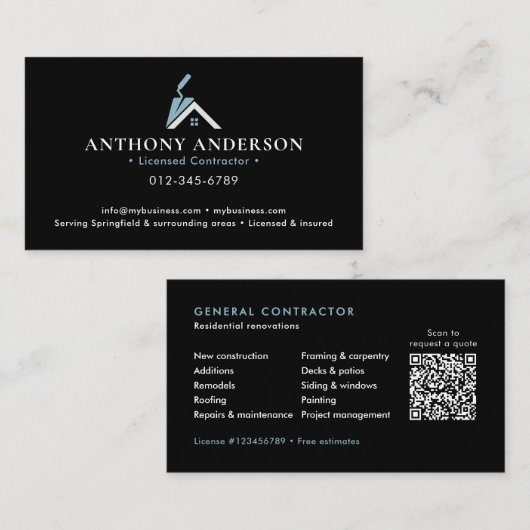 Moderner QR-Code-Auftragnehmer/Bauwesen Visitenkarte (Vorne/Hinten)